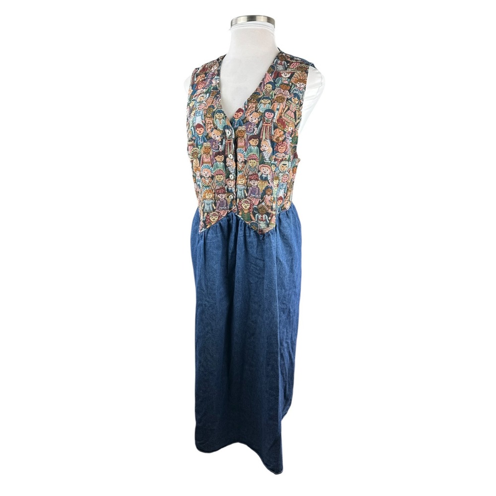 Vtg 90s Venezia Jeans Children Around The World Denim Maxi Dress Plus Size 22/24 - Picture 5 of 16